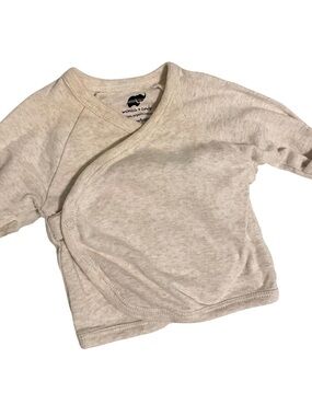 Monica + andy Hello Baby Long Sleeve Kimono Top Organic Cotton/Heather Cream/NB